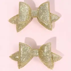 2Pcs Shiny Baby Girls Bows Hair Clips Gold Sequin Bowknot Hairpin Princess Infant Headwear Children Hair Accessories