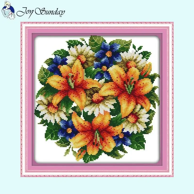 Joy Sunday Floral Series Zestawy do haftu krzyżykowego Aida14ct 16ct 11ct Biały zestaw do haftu na płótnie DIY Home Decor