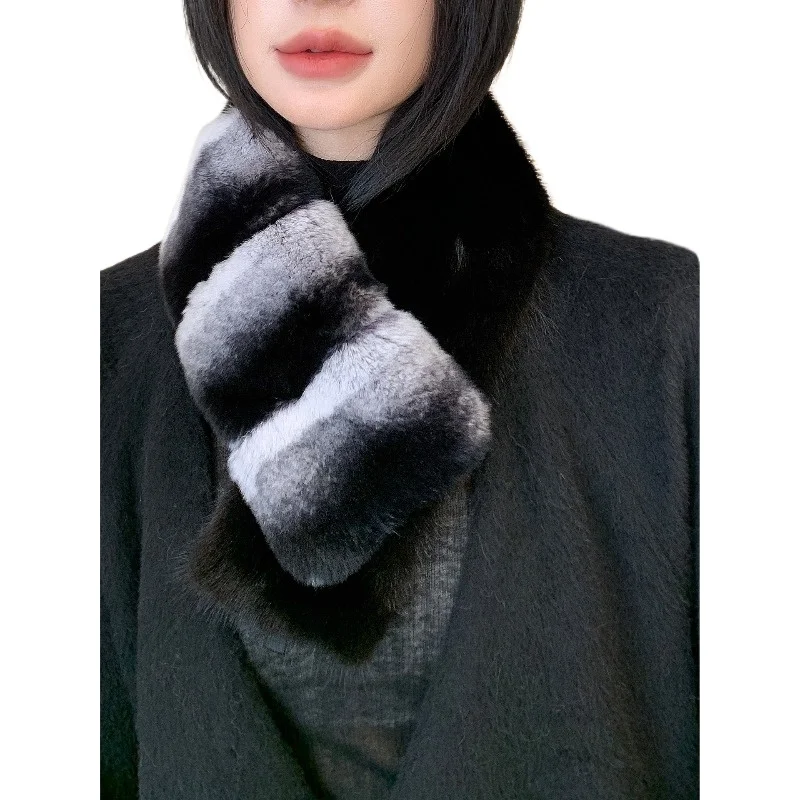 

Whole leather mink scarf with Rex rabbit fur suction buckle winter warm unisex large neck wrap