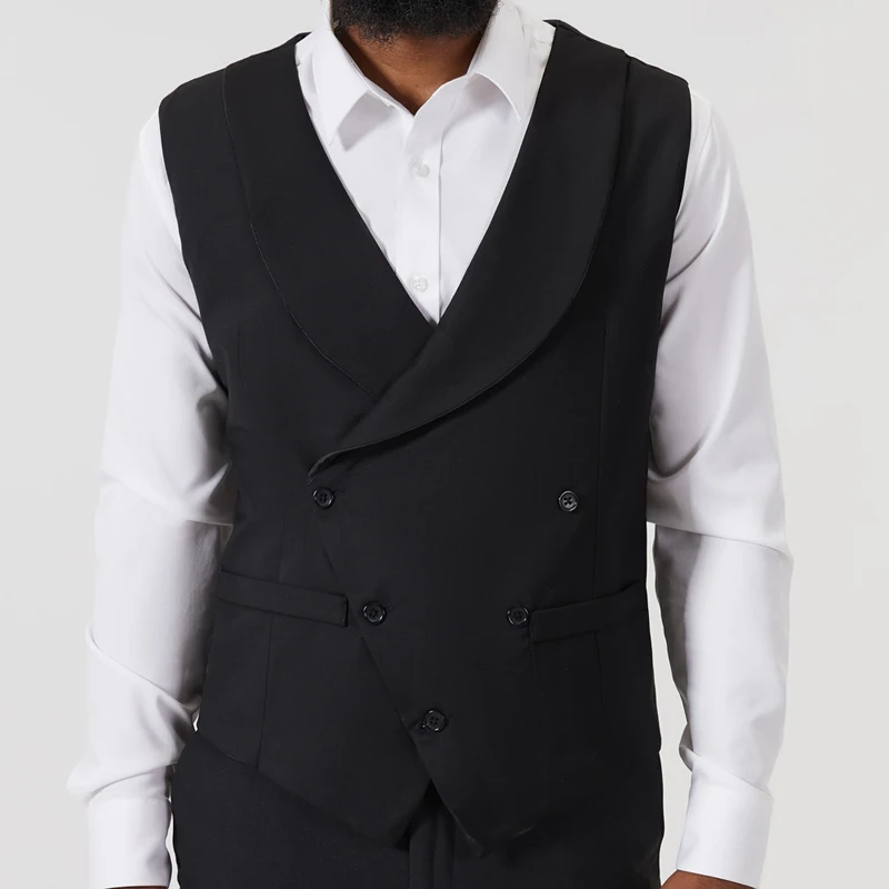 Mens Stylish Shawl Collar Double Breasted Tuxedo Vest 2023 Brand New Slim Fit Business Wedding Dress Waistcoat Gilet Homme Black