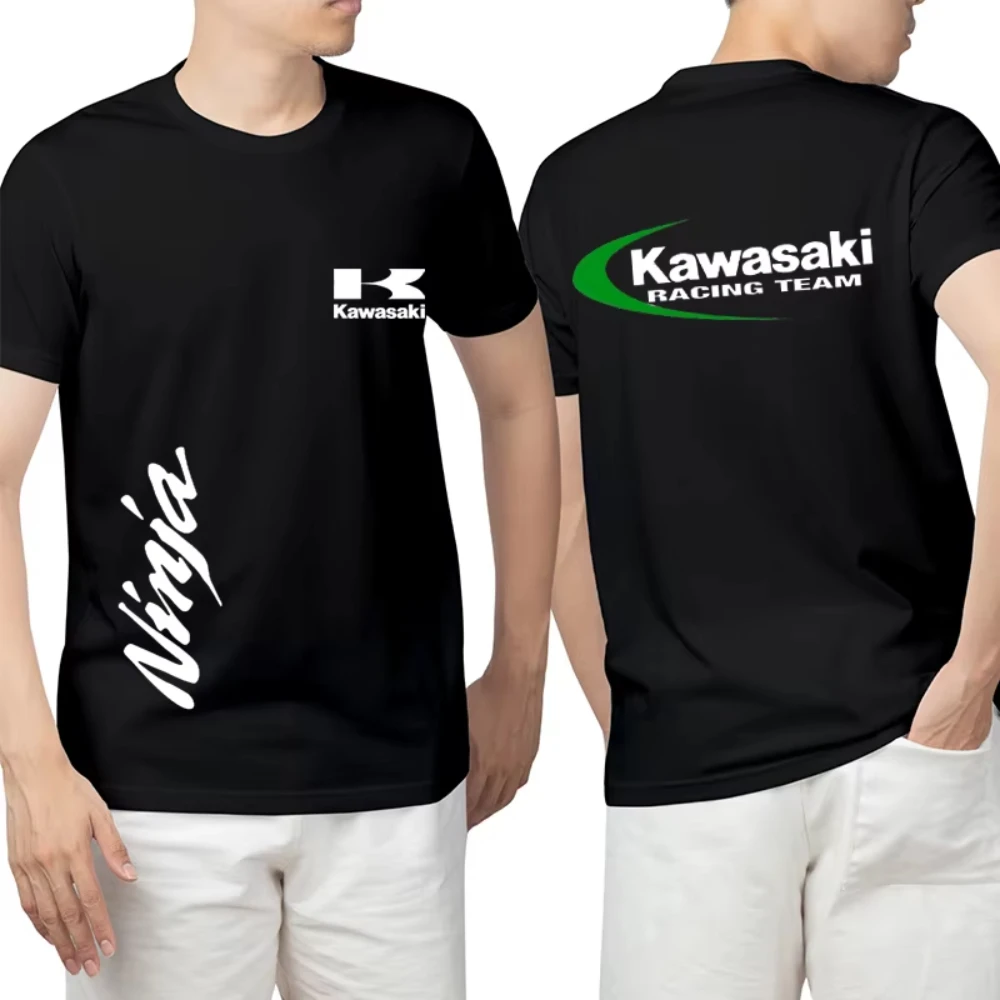 

2025-26 летняя мужская футболка с круглым вырезом и коротким рукавом Kawasaki, хлопковый дышащий быстросохнущий спортивный топ с мотоциклетным принтом