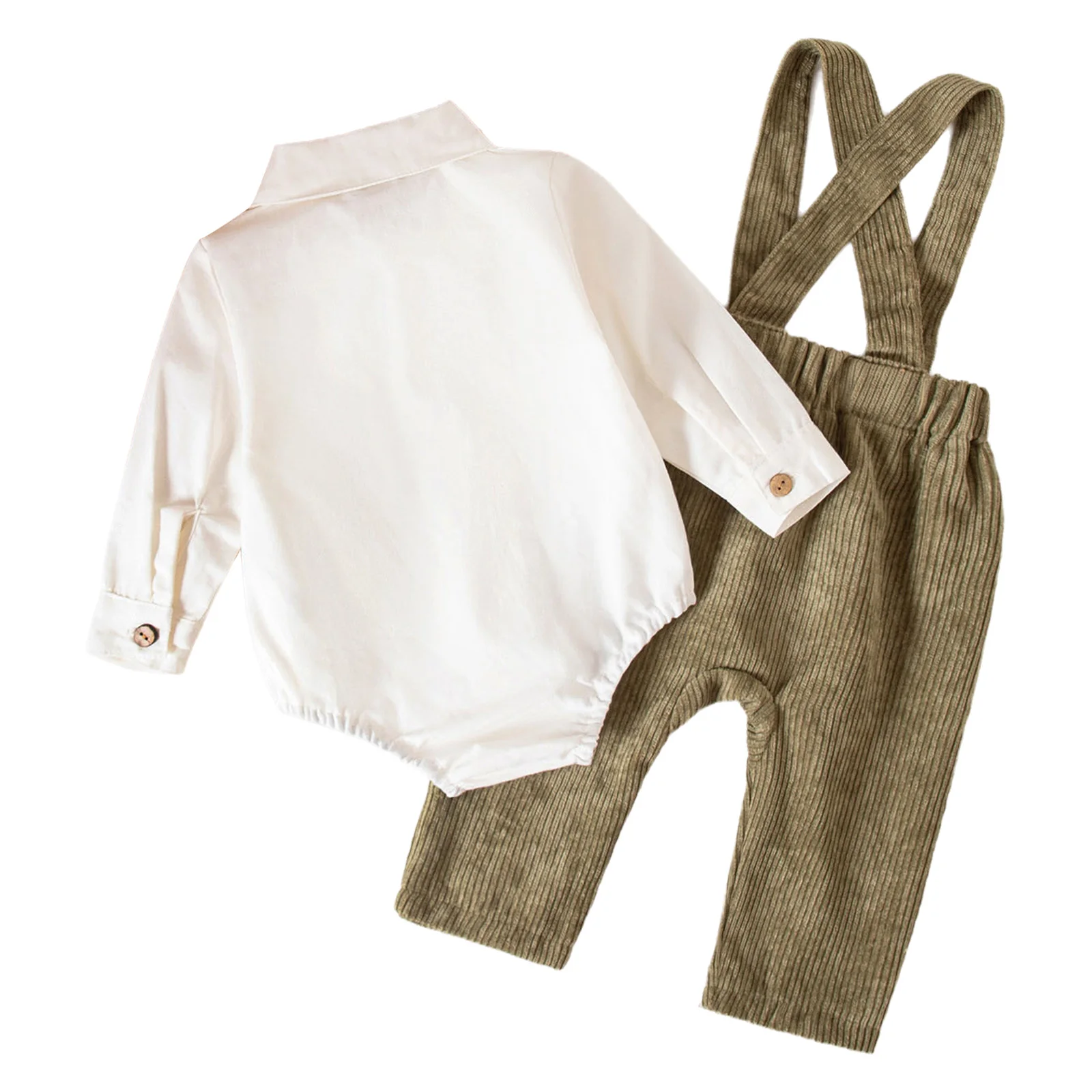 Abito da gentiluomo per neonato, camicia a maniche lunghe con papillon, pagliaccetto con pantaloni a bretella, abito formale per battesimo, compleanno, festa di nozze