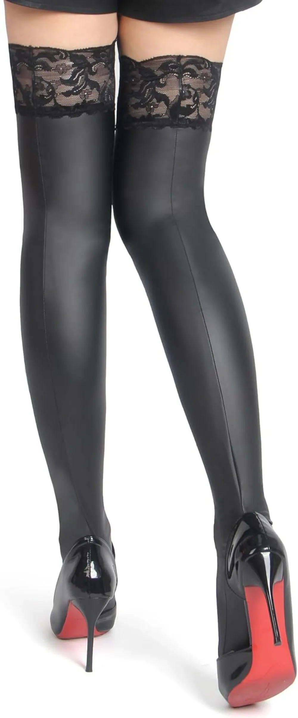 Leder Overknee-Strümpfe mit Rückennaht in Übergröße Sexy Strümpfe für Damen Overknee-Strumpfhose mit Spitzenabschluss
