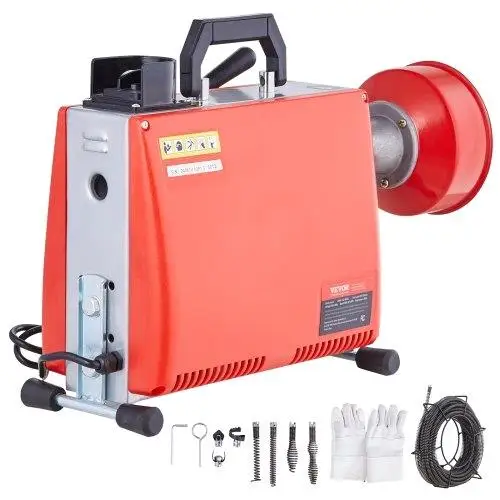 66FT Electric Drain Cleaner Machine 250W Sewer Snake Auger Manual Feed 5/8 Pipe Tool