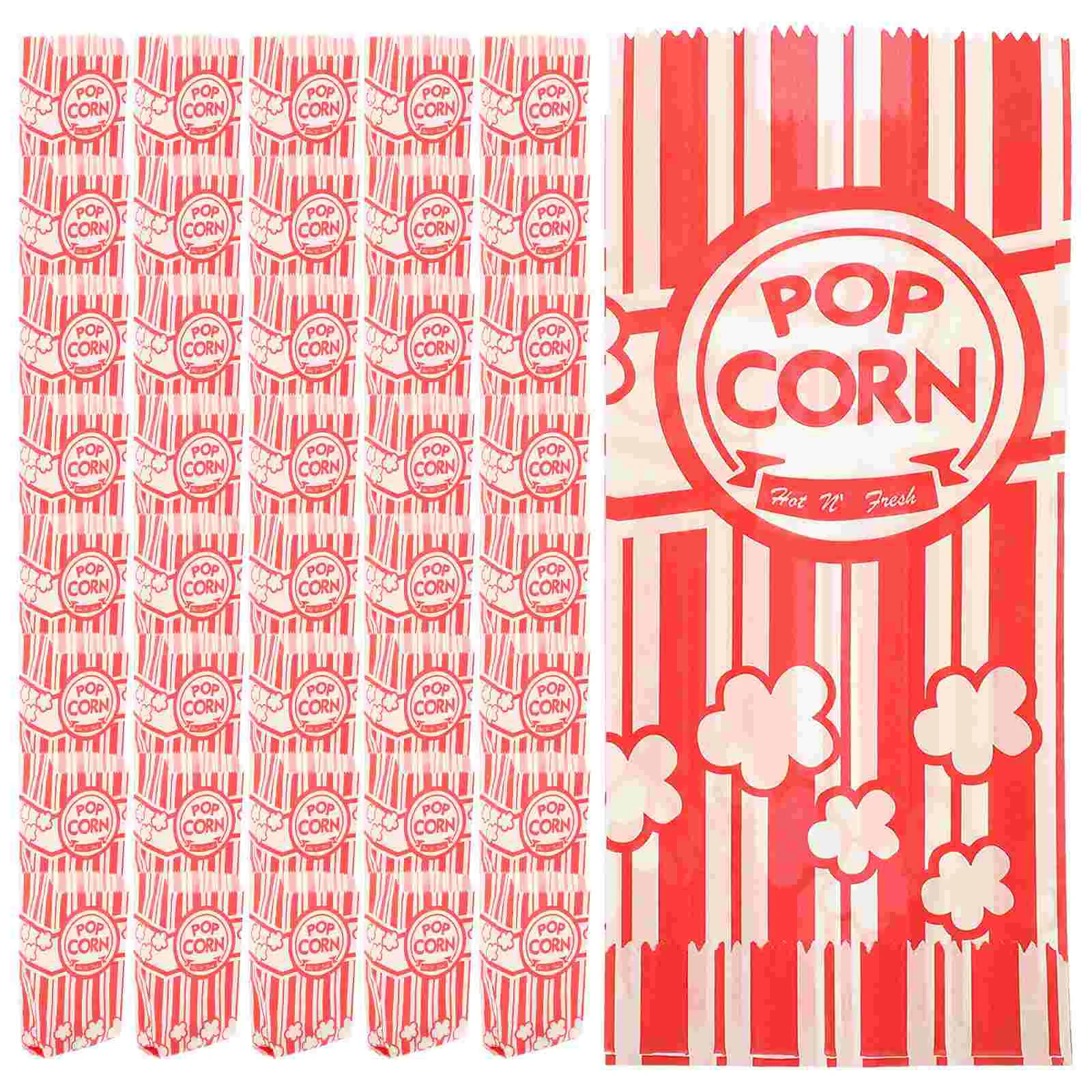 

100 Pcs Paper Bag Popcorn Packaging Child Snack Bags Food Trays Clear Cellophane Bucket Containers Movie Night Supplies