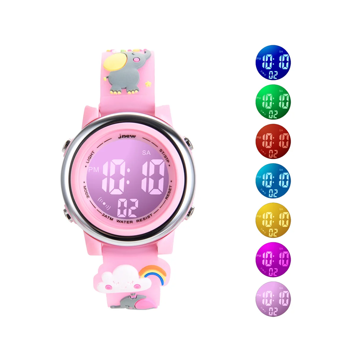 Reloj electrónico deportivo para niños, reloj despertador impermeable con esfera Digital electrónica LED, bonito elefante de dibujos animados, camión de bomberos