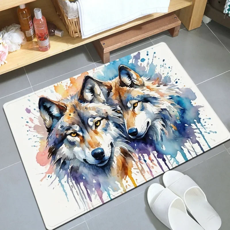 

Room Ink Double Wolf Carpet Entry Anti-slip Door Mat Machine Washable Bedroom Home Decorationrug DIY personality customization