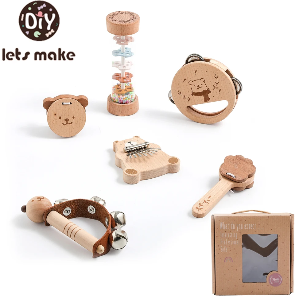 6pc Musical Instruments Sets Montessori Music Toys Baby 0 12 Months Drum Xylophone Kids Early Educational Wooden Instruments Toy