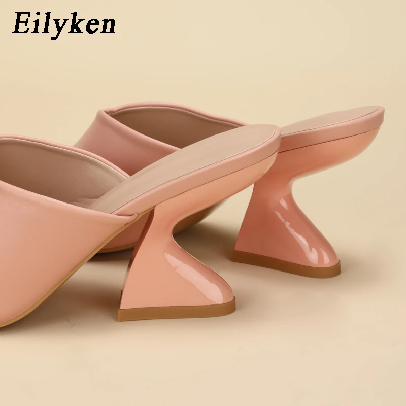 Eilyken Summer Women Shallow Square Toe  Slides Sweet Pink Green White Female Strange Low Heel  Slippers Mujer Shoes