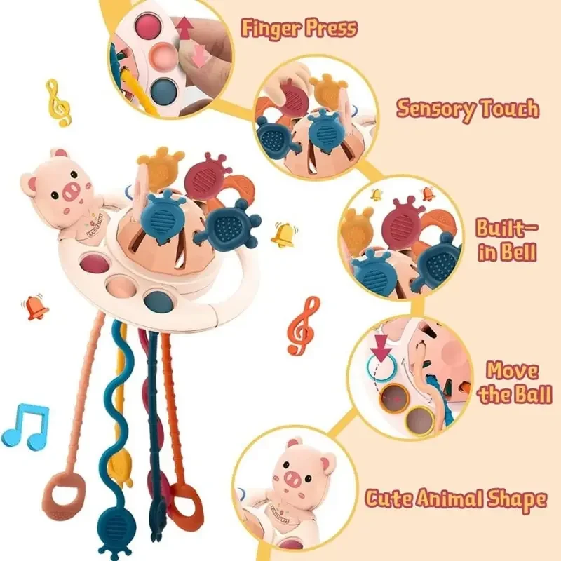 3 in 1 Silicone Pull String Toys For Babies 6 12 Months Montessori Games Development Baby Toys Teething Sensory Toys For Toddler