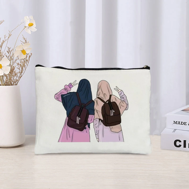 Bolsa de lona con estampado de Hermanas para mujer, productos para el cuidado de la piel, lápiz labial, organizador de cosméticos, suministros de oficina, bolsa de lápices, regalo para amigos