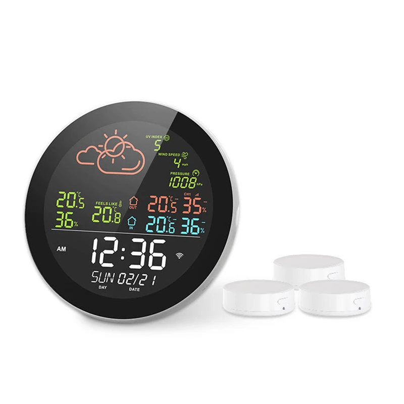 Tuya Wifi Smart Weather Station Indoor Outdoor Home Temperature Humidity Meter Digital Color Screen Clock Thermometer Hygrometer