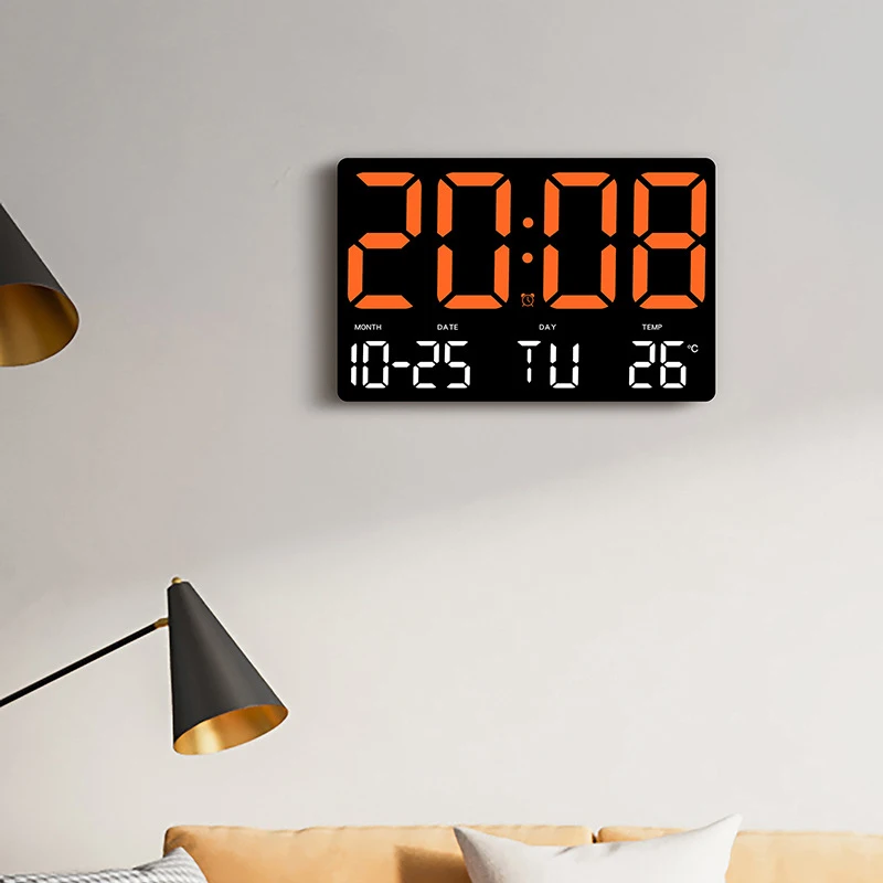 Wall Hanging Digital Clock Large Screen LED Electronic Alarm Clock with Date Time Temperature Multi-function Display Wall Clock