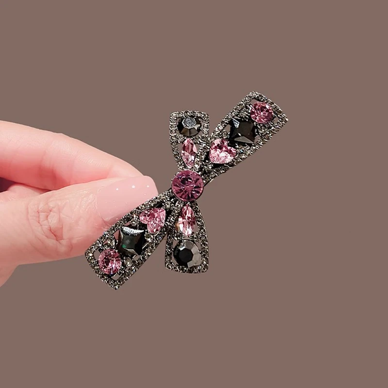 High-end Lila Kristall Strass Hohl Bogen Haarnadel frauen Pony Seite Clip Entenschnabel Clip Einfache Koreanische Stil Haar zubehör – Detail 5