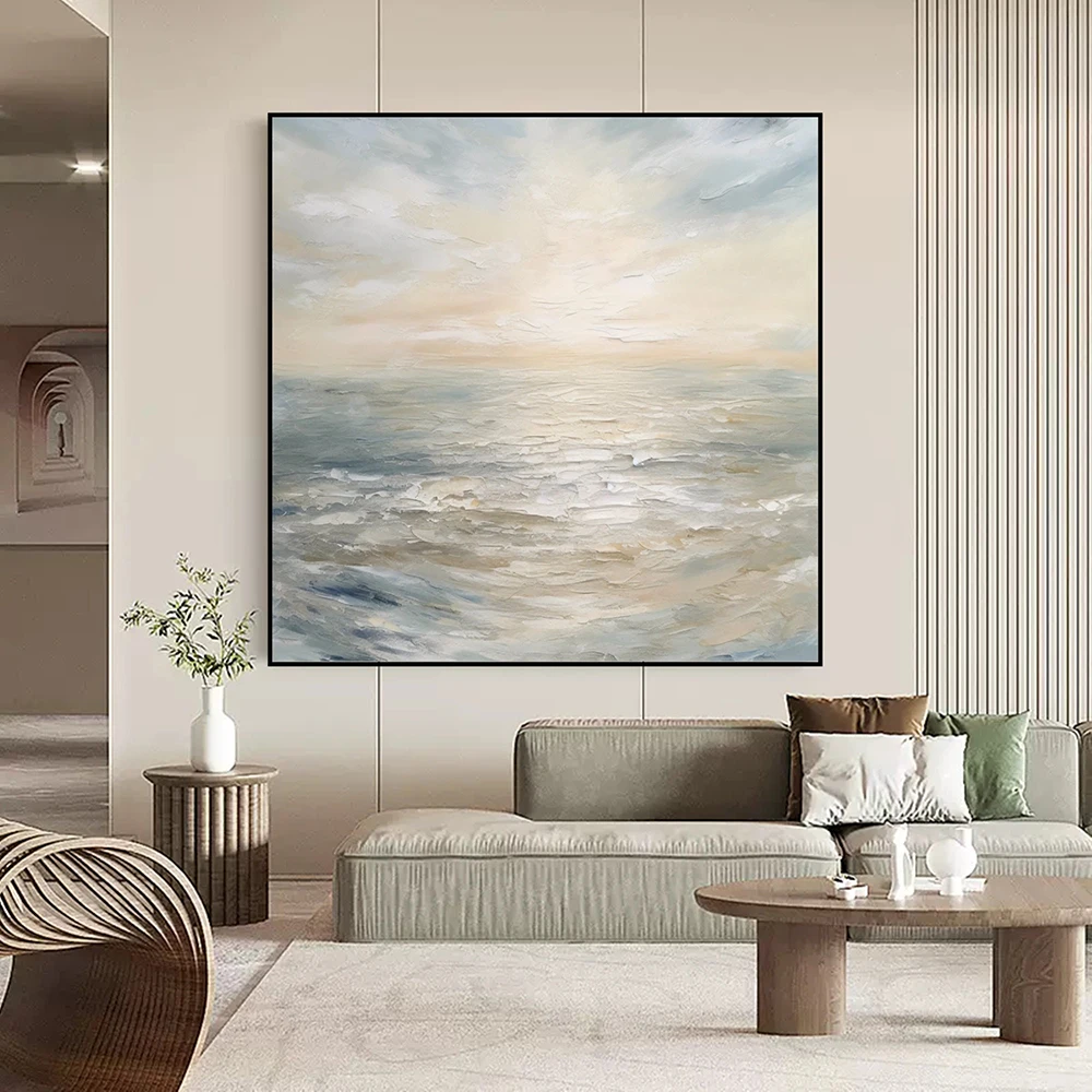 

Hand Painted Oil Painting Large Blue Sky Abstract Painting Original Sky Landscape Painting Abstract Ocean Landscape Art Decor