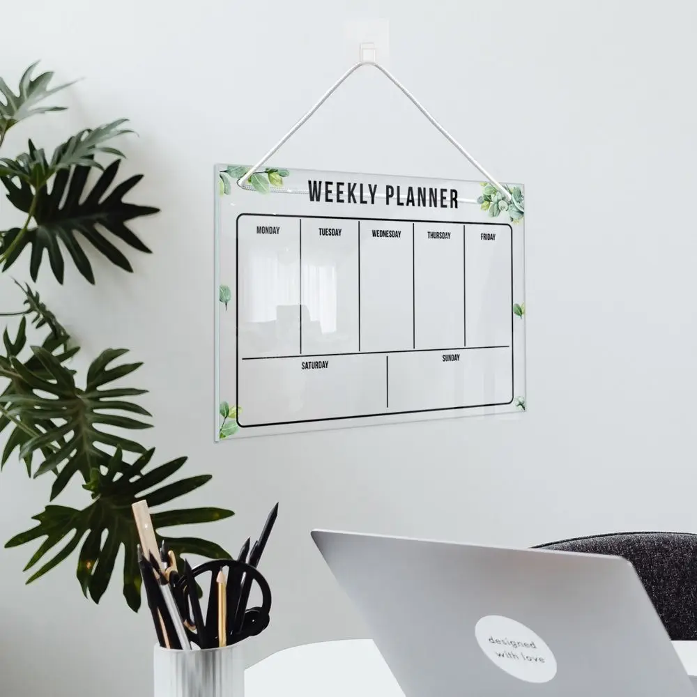 กระดานข้อความอะคริลิคใสแบบสร้างสรรค์ สำหรับติดผนัง ลายใบไม้สีเขียว ใช้แสดงข้อความรายเดือน รายสัปดาห์ สำหรับตกแต่งบ้าน