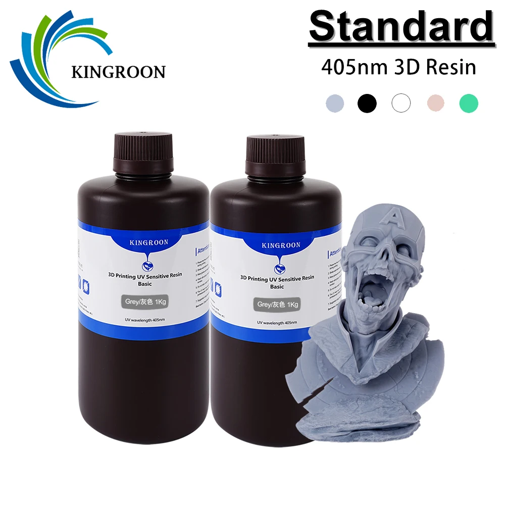 KINGROON 405nm UV Standard Resin For Photon 3D Printer Mono X Printing Material LCD UV Sensitive Normal 1kg 2kg Gray Black Skin