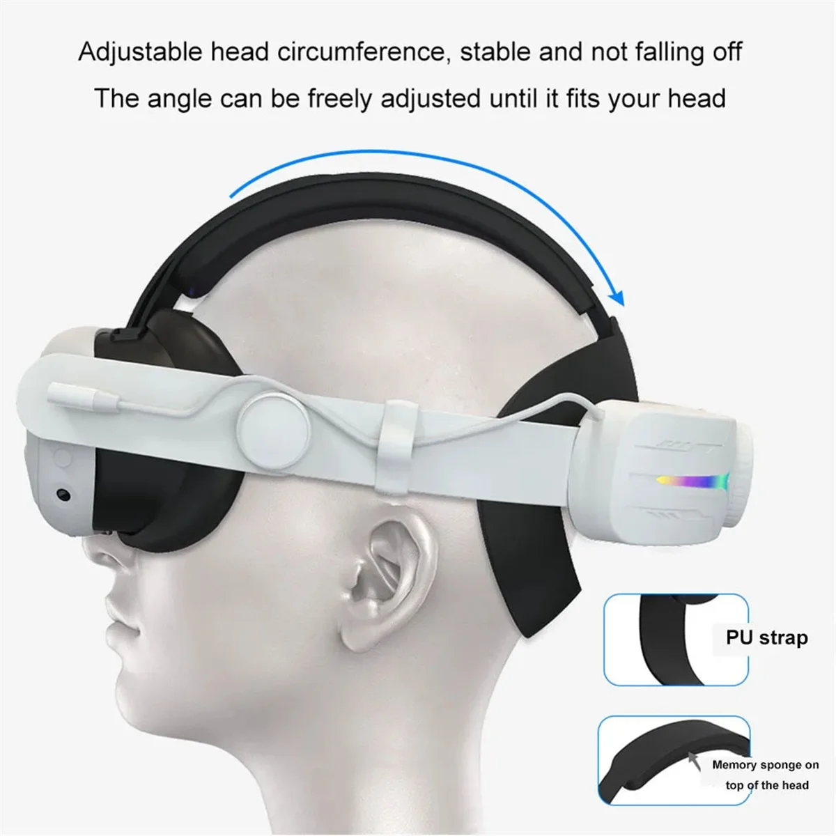

FEB-VR Head Strap for Meta Quest 3 Sponge Headwear RGB Charging Headset Built-In 8000MAh Batteries VR