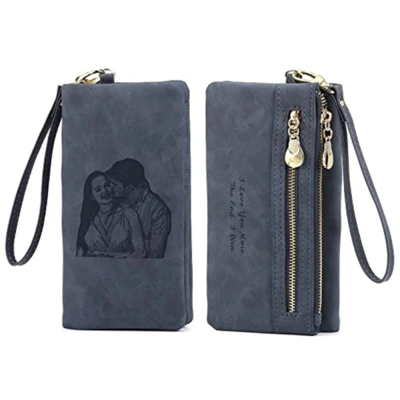 Women Engraved Custom Photo Wallet Zipper Unique Personalized Gift for Her Mom Anniversary Birthday Gift Purse Mother's Day Gift