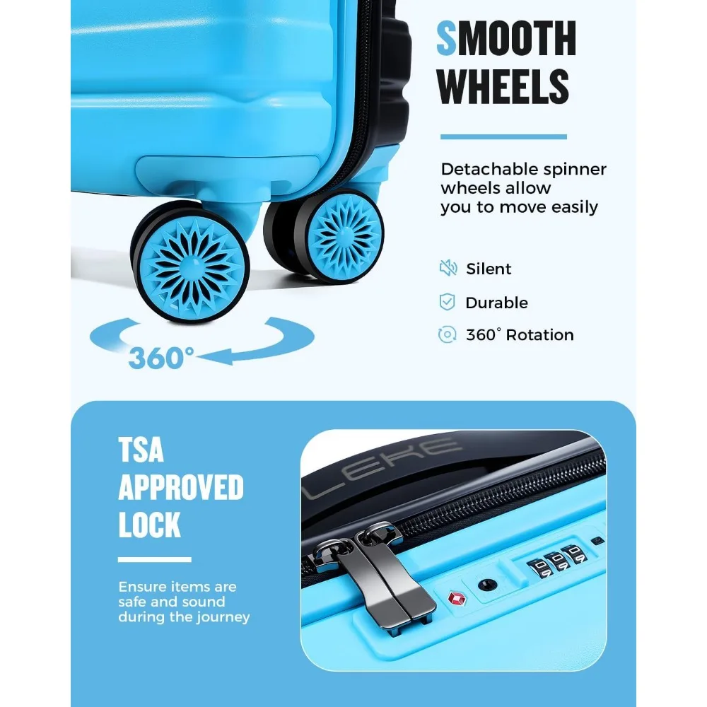 مجموعة أمتعة حمل ذات هيكل صلب معتمدة من شركة الطيران مقاس 20 بوصة مع عجلات، وأبعاد 22 × 14 × 9، بما في ذلك حقيبة مستحضرات التجميل، وبدلة السفر