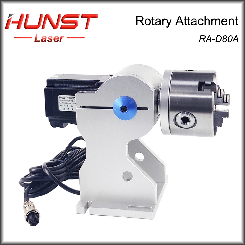 Hunst Rotary Attachment D80 Rotary Device with 3 Jaw Chuck, Can Choose DM5042 Driver for UV CO2 and Fiber Laser Marking Machine