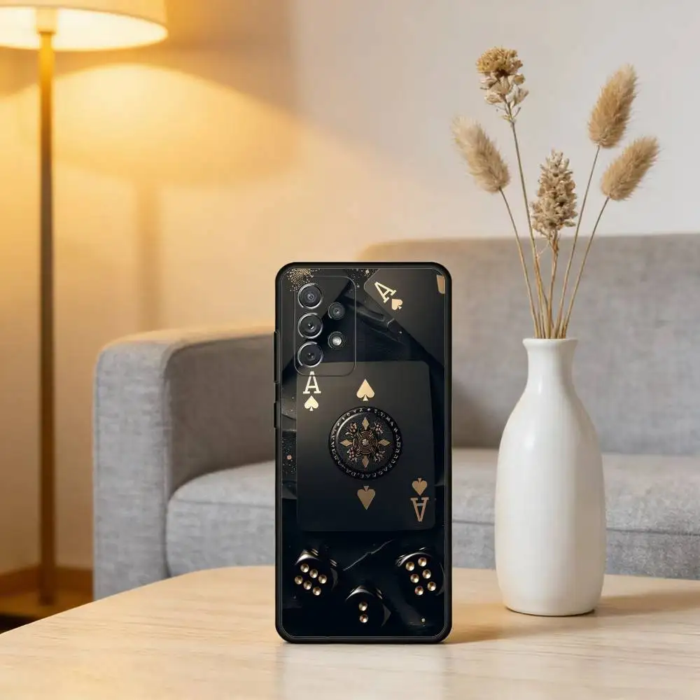 حافظة هاتف داكنة P-Poker لهاتف سامسونج جالاكسي A73، A72، A71، A70، A53، A52، A51، غطاء أسود من السيليكون الناعم