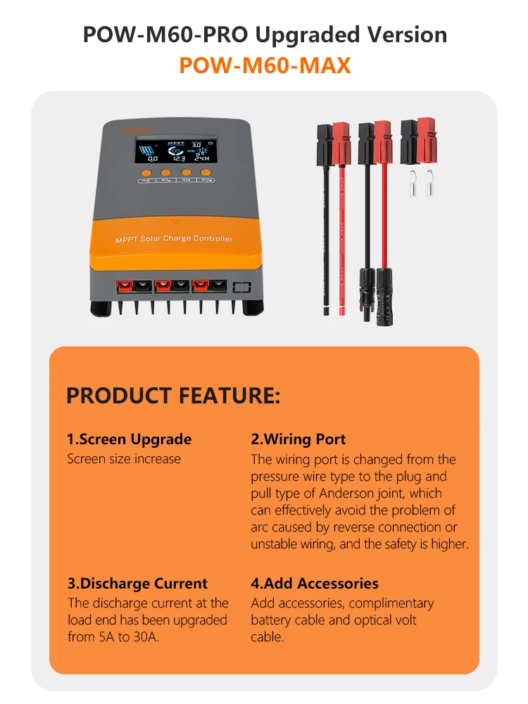 PowMr 12V 24V 36V 48V MPPT Solar Charge Controller Regulator 60A Solar Panel Controller For Solar System