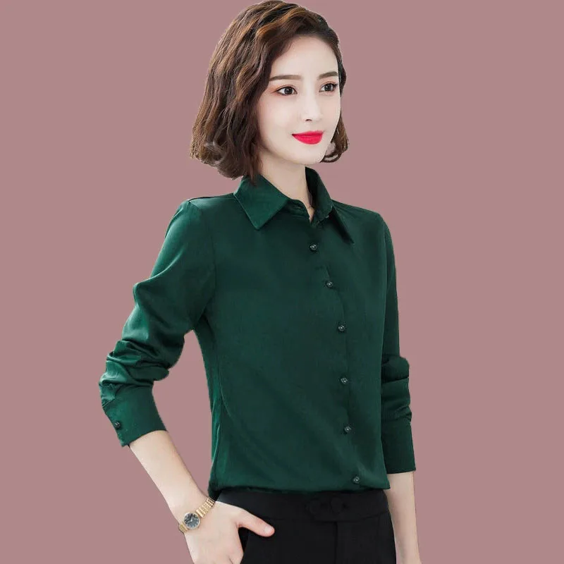 

Simple Solid Color Women Blouse 2025 New Long Sleeve Casual Turndown Collar Mom Shirts Korean Fashion Slim Office Lady Shirt