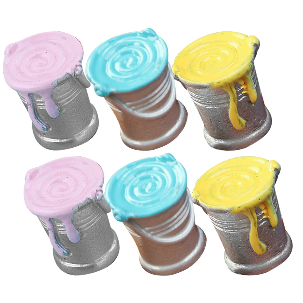 6 Pcs Tiny House Simulated Paint Bucket Mini Crafts Resin Model Decor Models