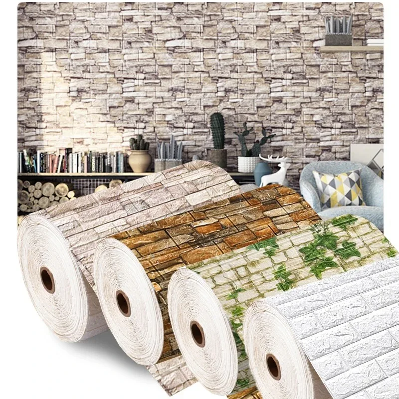 Self-Adhesive Wallpaper Continuous Waterproof Brick 3D Wall Stickers Living Room Bedroom Children's Room Home Decorat