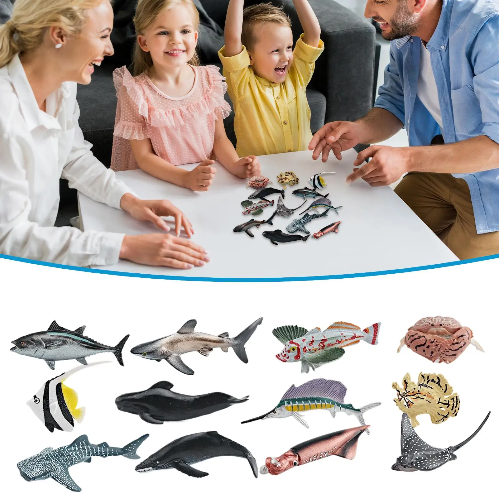 12pcs Realistic Fish Toy Cognitive Interactive Play Pretend Fake Fishes for Outdoor Home School Classroom Learning Exploration