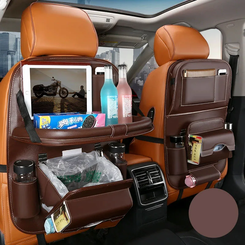 

Car Seat Back Organizer with Foldable Table Tray PU Leather Storage Organizer with Pockets Kick Mats Seat Interior Accessories
