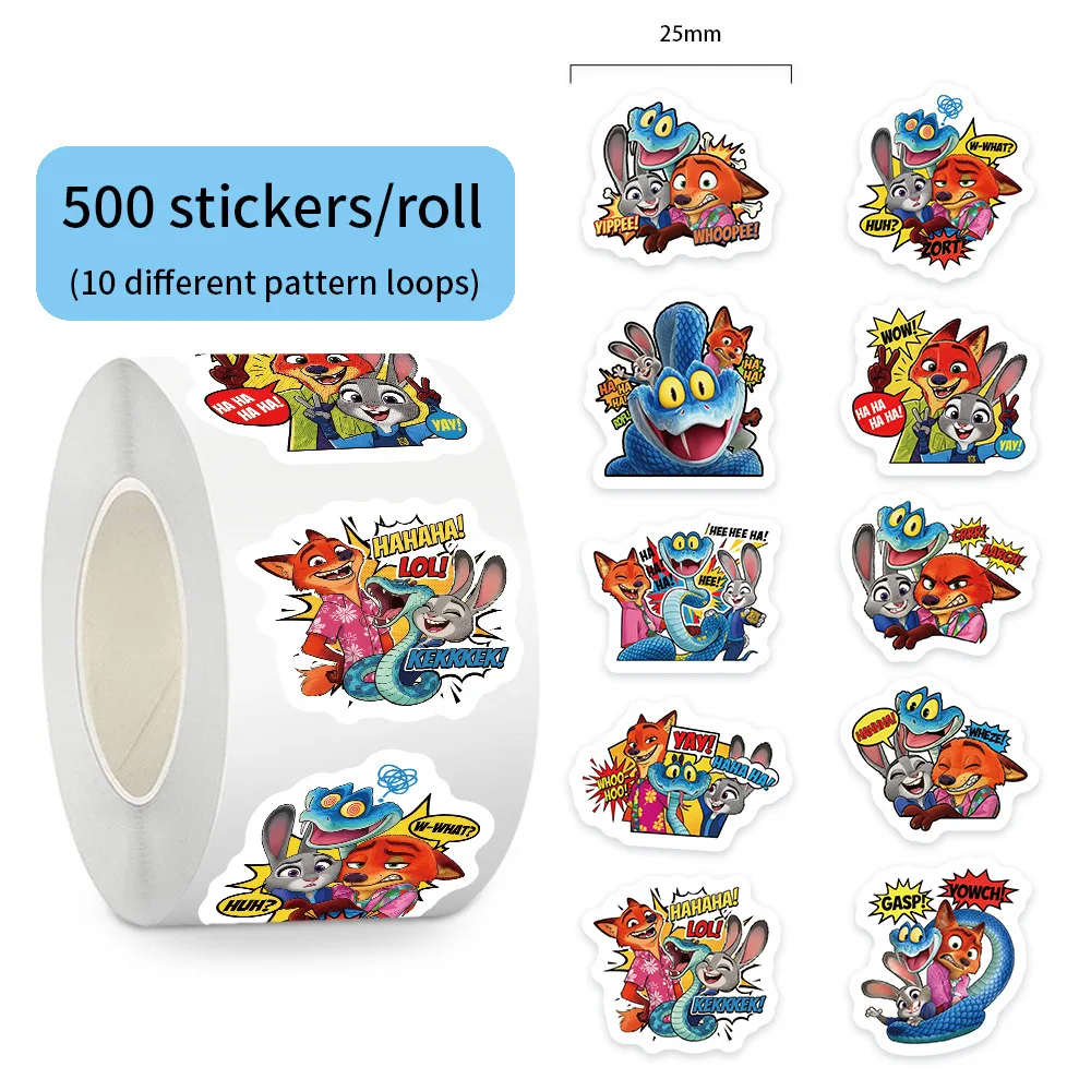 

500pcs Cartoon Crazy Animal City 2 Sticker Roll Waterproof Decorative Stickers For Phone Laptop Diary Envelope Seal Kids Gift