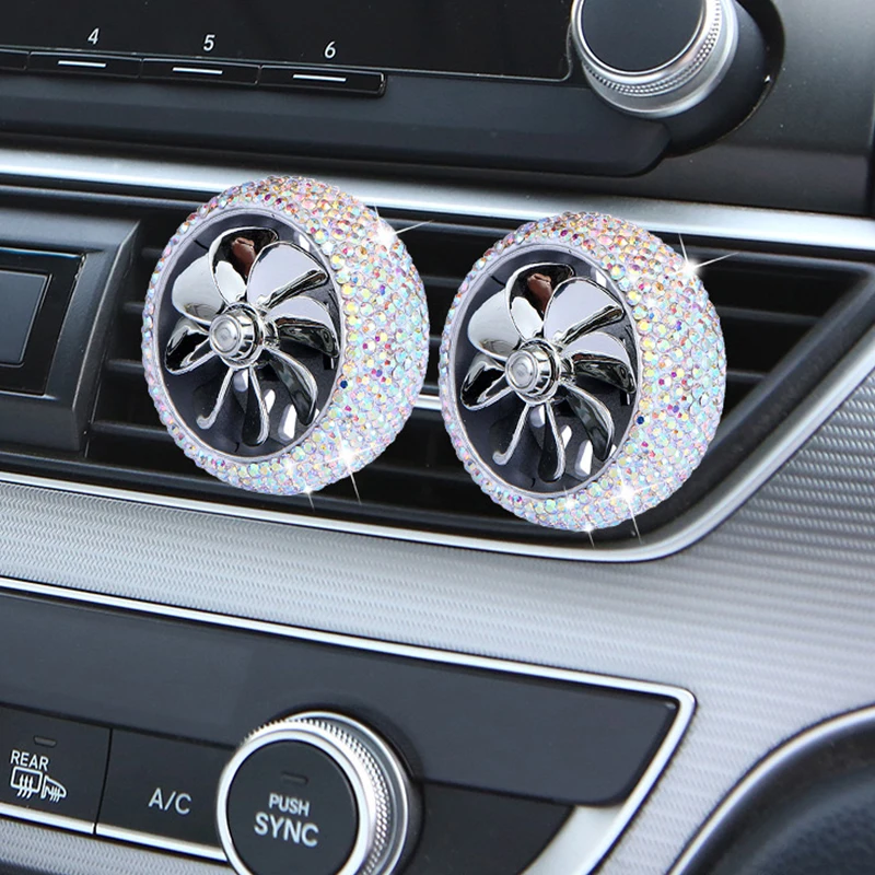 

1pcs Best-selling Car Air Conditioner Outlet Perfume Car Diamond-embedded Rotatable Air Freshener Decoration Small Fan Wholesale