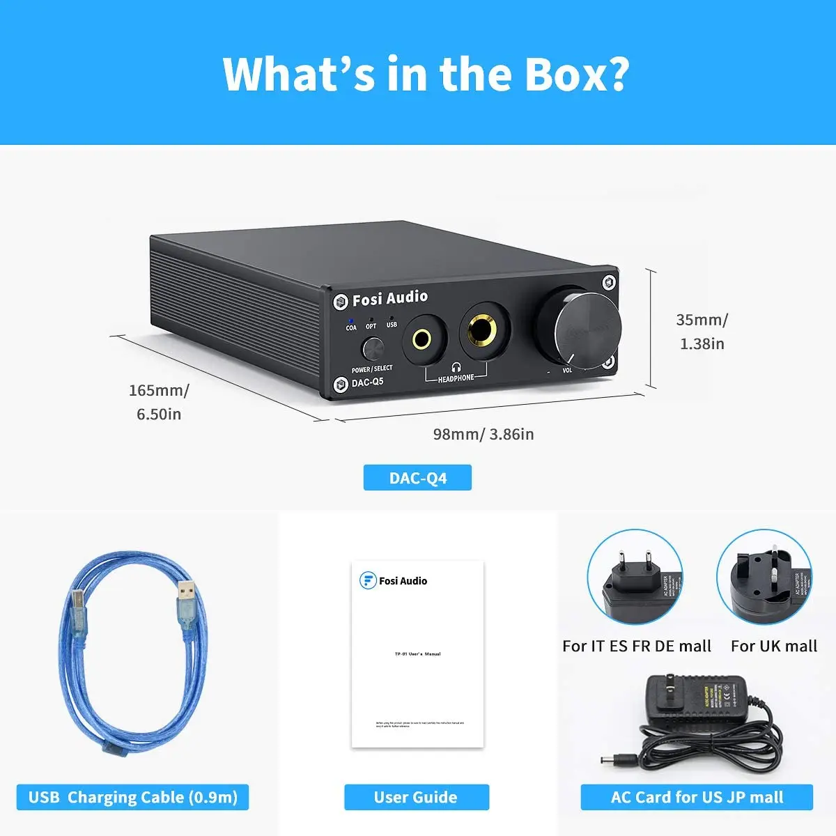 Fosi Audio Q5 DAC Converter USB Digital-to-Analog Adapter ESS9018K2M Decoder & Headphone Amplifier & Mini Stereo Preamplifier