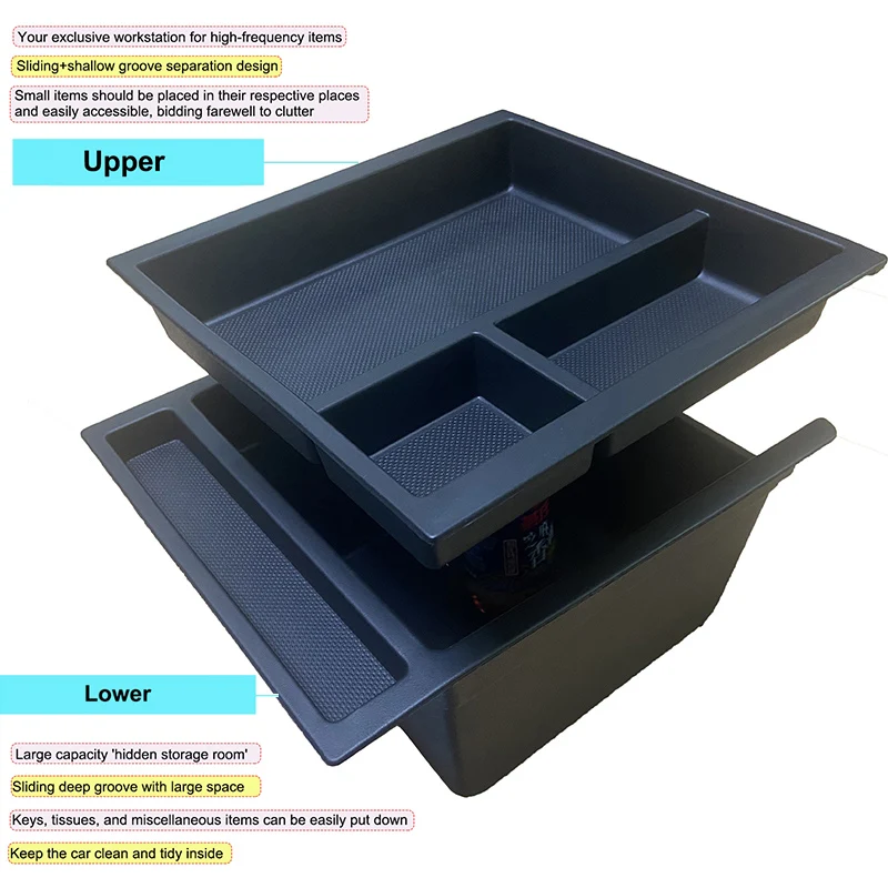 Für Tesla Model Y L YL 2026 Mittelkonsolen-Aufbewahrungsbox Armlehnenbox Organizer Tray Model Y Juniper 2025 TPE Flaschen- und Becherhalter – Detail 6