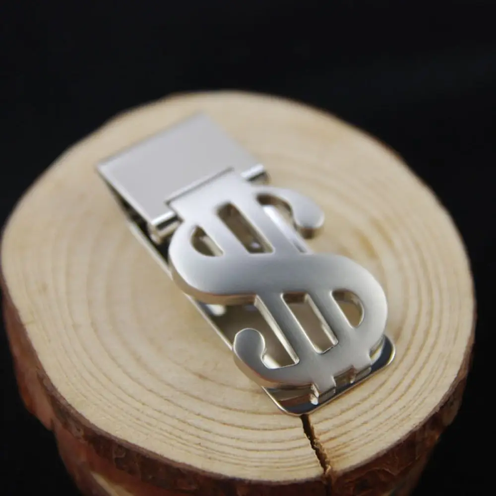 Porta carte d'identità di credito con fermasoldi tascabile sottile da uomo in tono argento con design a dollari