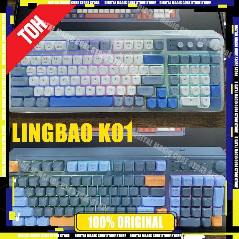 

LINGBAO K01 Gaming Keyboard 3Mode 2.4g/Usb/Bluetooth 99 Key Wireless No Charge Silicone Keycaps Support Connection of 5 Device