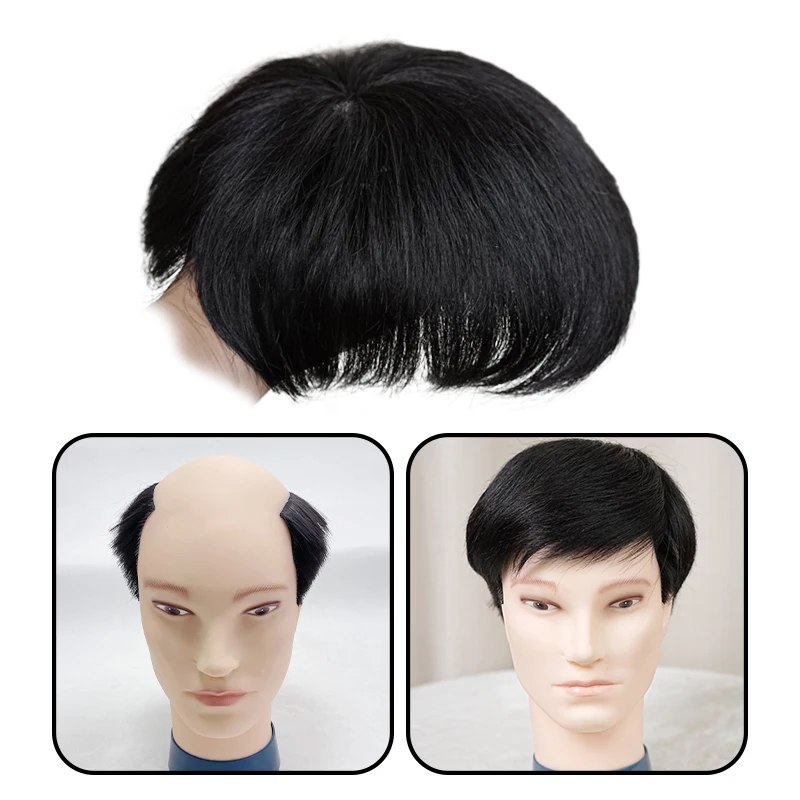 100% Remy Human Hair Men Natural Breathable Swiss Lace Machine Toupee Clips in Thinning Hair Cover-Up Balding Concealment