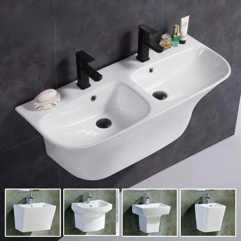 Balcony Home Large Capacity Integrated Wall-Hung Basin Wall-Mounted Basin Wall-Mounted Washbasin Ceramic