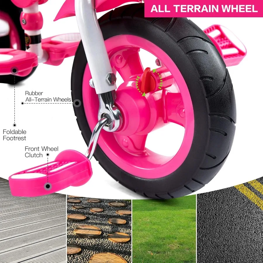 รถเข็นเด็กแบบสามล้อ 8 in 1 พร้อมที่จับสำหรับเข็น พับเก็บได้ หมุนได้ 360 องศา °   เบาะนั่งหมุนได้ พนักพิงปรับเอนได้ ล้อสำหรับทุกสภาพพื้นผิว ระบบเบรกคู่