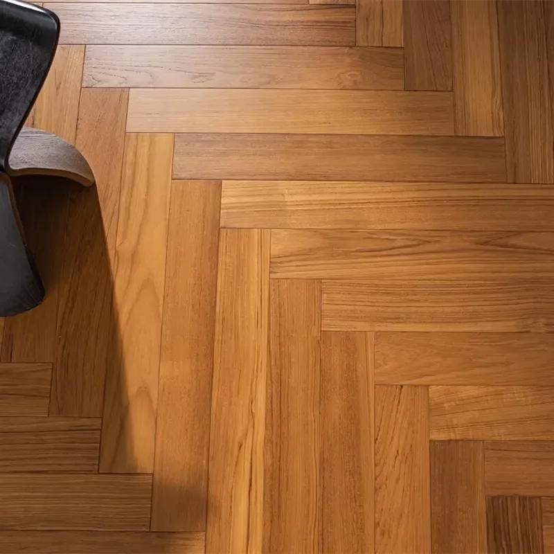 Custom Item, Contact Us Burma Teak Herringbone Flooring Thin Finish with Natural Oil Look for Home Use