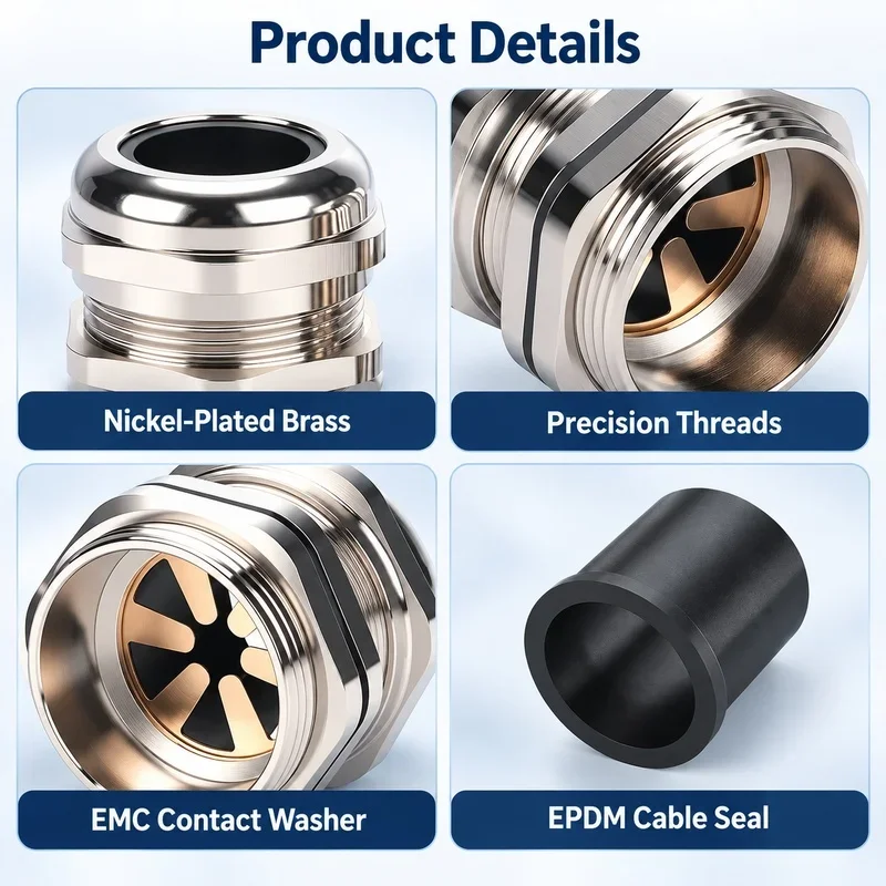 Antimagnetic Brass Cable Connector Waterproof Metal Electromagnetic Shielding Gland IP68 Stuffing Box for Optimal Protection