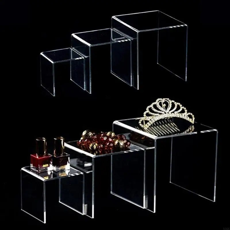 

3 Pcs Clear Acrylic Product Stand Jewelry Display Riser Shelf Showcase Fixtures