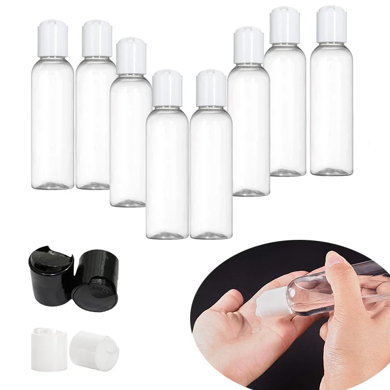 50 pz 30 ml-100 ml Bottiglie di plastica PET trasparenti vuote comprimibili con tappi superiori a disco Contenitori riutilizzabili per creme Lozioni Sapone per il corpo