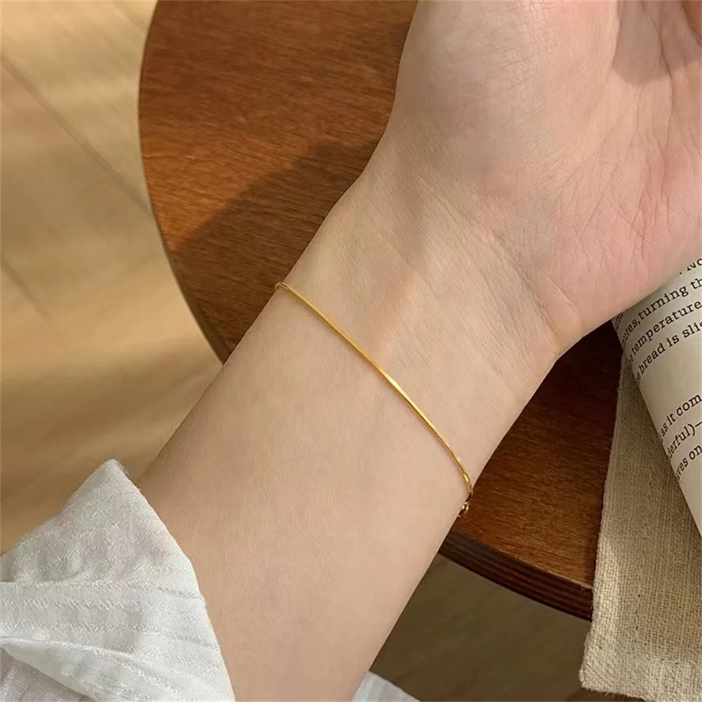Nueva pulsera de cadena de serpiente de acero inoxidable ultrafina, pulsera Simple de Color dorado para mujer, accesorios de joyería de moda INS