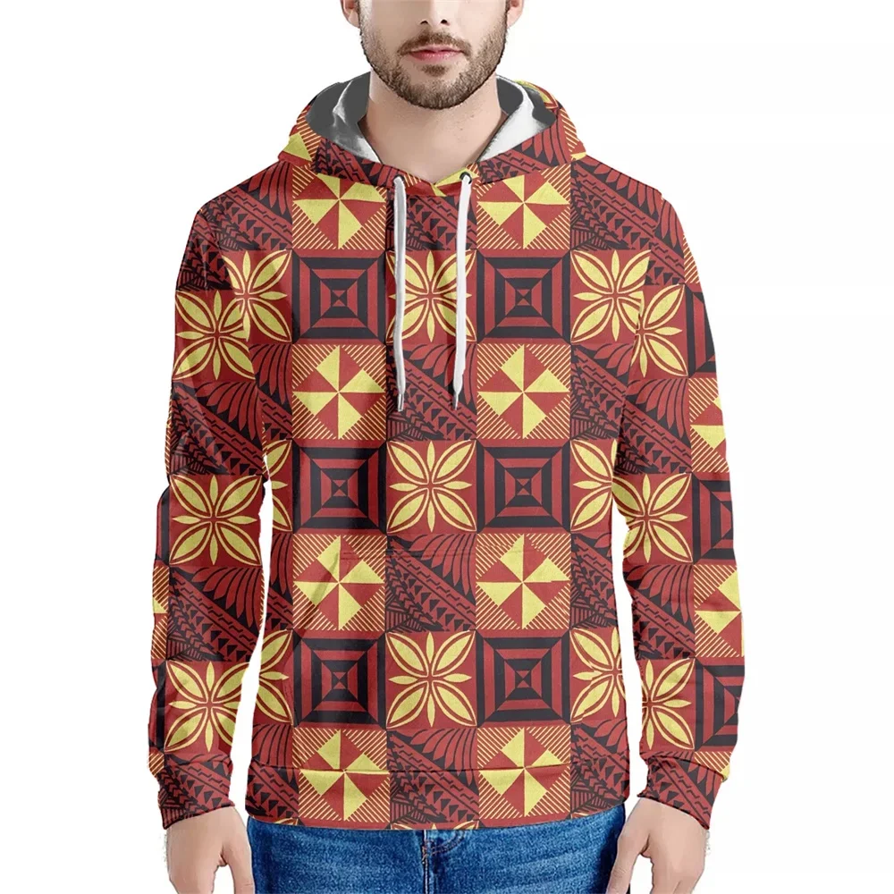 

Polynesian Tribal Clothing Samoan Brown Tapa Flower Print Custom Drop Shipping New High Quality Logo Hoodies O-Neck Winter