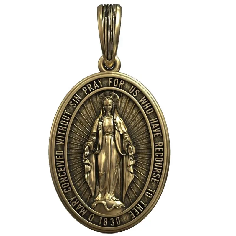 

9.5g Catholic Miraculous Medal Virgin Mary Art Relief Gold Pendant Customized 925 SOLID STERLING Silver Pendant