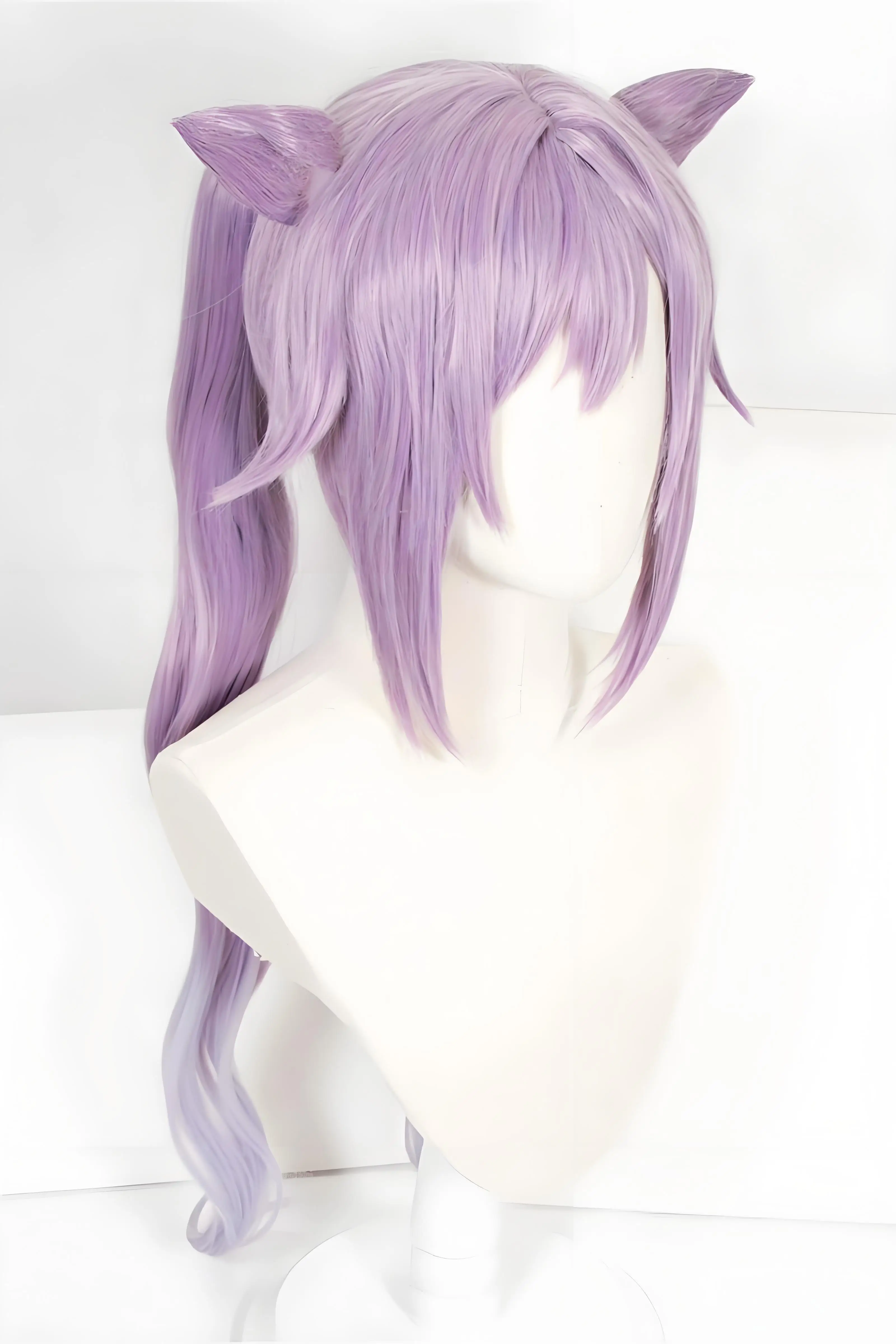 Lavender Purple Ponytail Cosplay Wig with Detachable Cat Ears Heat Resistant Synthetic Fiber for Anime Themed Party Role Play 2