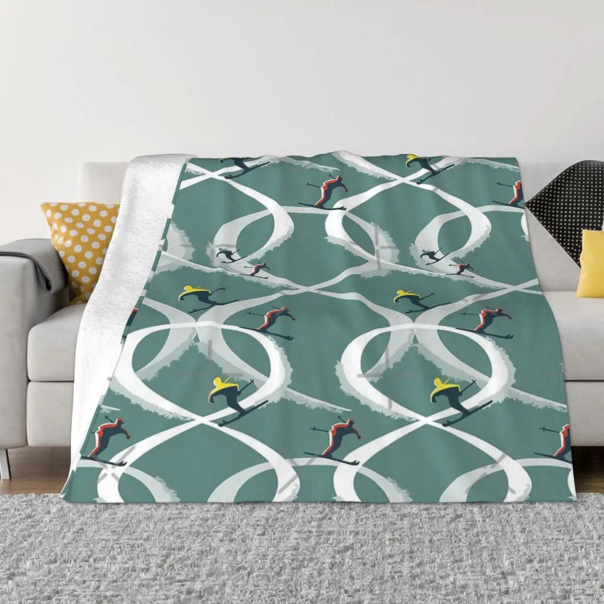 

Mid Century Figure 8 Skiers In Anime Blankets Blankets & Throws Winter Warm Blanket Throw Blanket